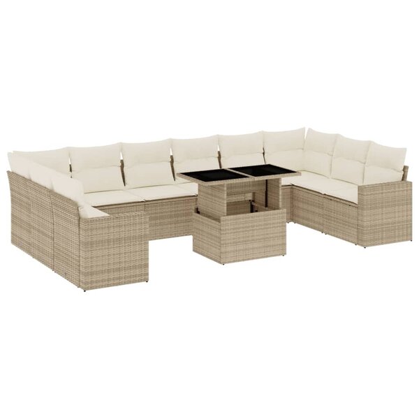 vidaXL Salon de jardin 11 Pièces avec coussins beige résine tressée