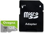 Carte mémoire Ovegna MicroSDXC UHS-I Ultra, Vitesse de Lecture Allant Jusqu'à 100MB/S, Classe 10, U1, avec Adaptateur et boitier (128 Go)