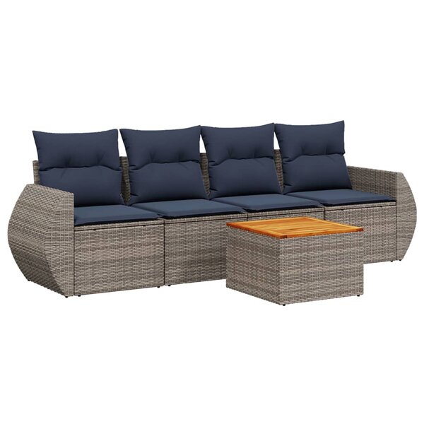 vidaXL Salon de jardin 5 Pièces avec coussins gris résine tressée