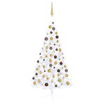 vidaXL Demi-arbre de Noël artificiel pré-éclairé et boules blanc 150cm