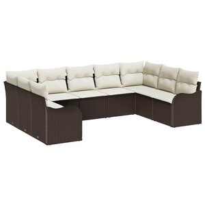 vidaXL Ensemble de canapé de jardin 9 Pièces Marron et blanc Poly rotin