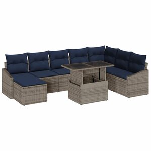 vidaXL Ensemble de canapé de jardin avec coussin 9 Pièces Gris et marine