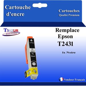 T3AZUR- Cartouche Compatible avec Epson 24XL 24 XL remplace Epson Expression Photo XP-850 XP-750 XP-950 XP-55 XP-860 XP-760 XP-960 XP-970 Noire