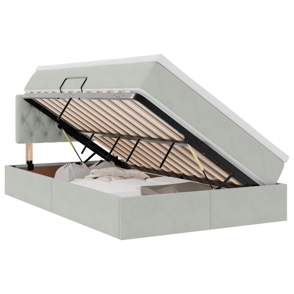 vidaXL Lit de rangement LED avec matelas Gris clair 120 x 200 cm