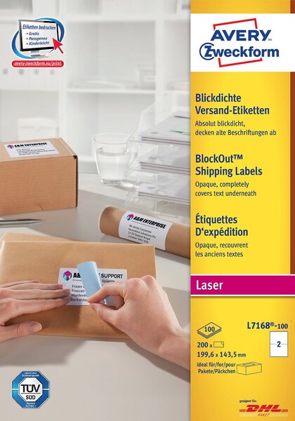 Paquet de 200 etiquettes d'expédition opaque,199,6x143,5mm avery zweckform