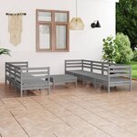 vidaXL Salon de jardin 8 Pièces Gris Bois de pin massif