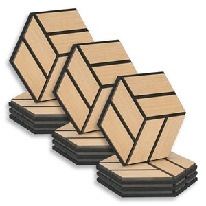 12 Panneaux muraux 30x26 hexagone naturel bois
