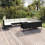 vidaXL Salon de jardin 11 Pièces avec coussins Résine tressée Noir