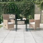 vidaXL Ensemble à manger de jardin avec coussins 3 Pièces Beige