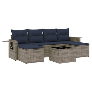 vidaXL Salon de jardin 7 Pièces avec coussins gris résine tressée