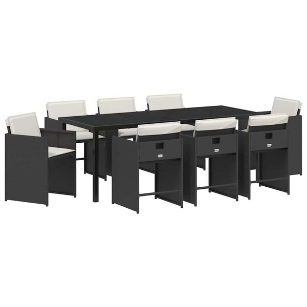 vidaXL Ensemble de salle à manger pour jardin 9 Pièces Noir polyrotin
