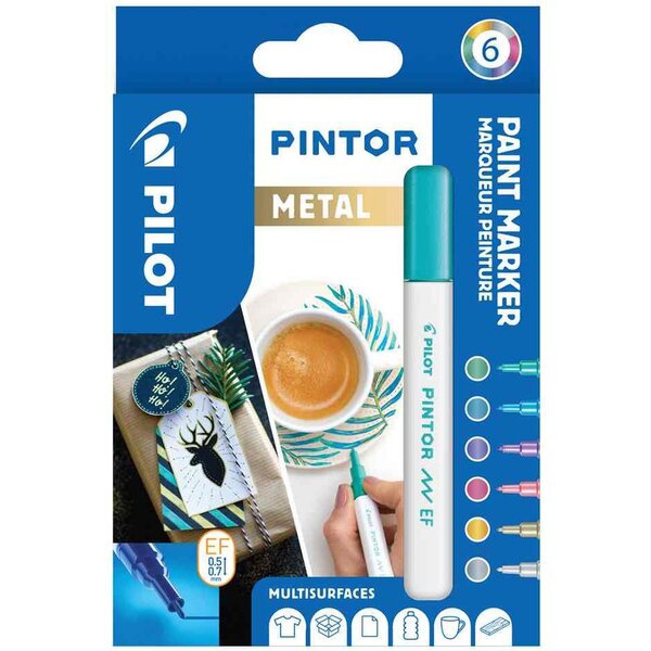Marqueur à pigment pintor  extrafin  set de 6 'metal' pilot