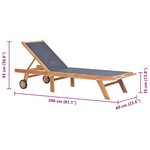vidaXL Chaise longue pliable avec roulettes Teck massif et textilène