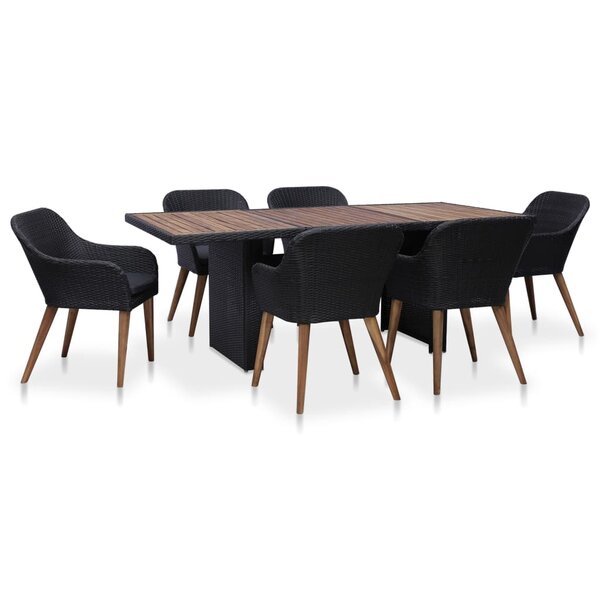 vidaXL Salon de jardin 7 Pièces avec coussins Résine tressée Noir