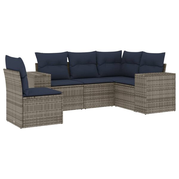 vidaXL Salon de jardin 5 Pièces avec coussins gris résine tressée
