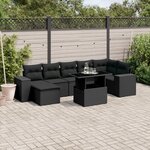 vidaXL Salon de jardin 8 Pièces avec coussins noir résine tressée