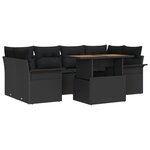 vidaXL Set de canapé de jardin 7 pièces avec coussins en poly rotin noir et acacia.