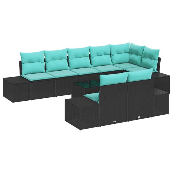 vidaXL Ensemble de canapé de jardin avec coussin 9 Pièces Noir polyrotin