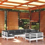 vidaXL Salon de jardin 10 Pièces avec coussins blanc bois de pin massif