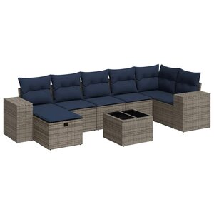 vidaXL Salon de jardin 8 Pièces avec coussins gris résine tressée