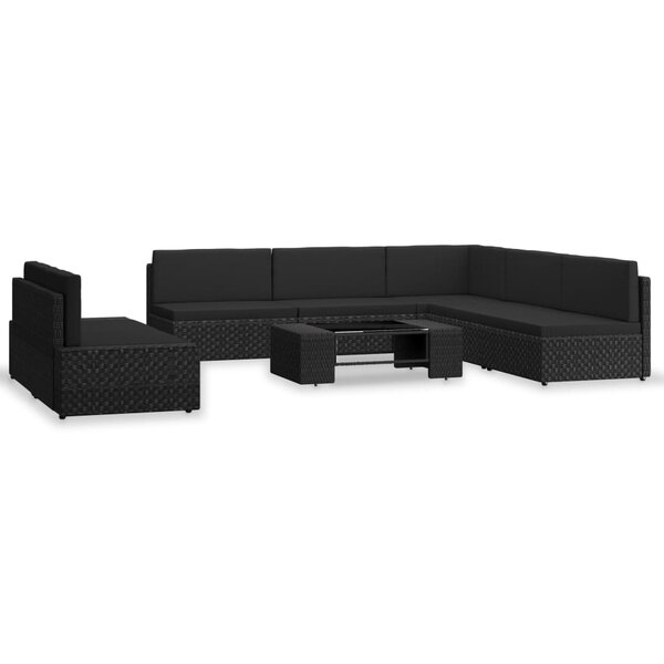vidaXL Salon de jardin 7 Pièces Résine tressée Noir