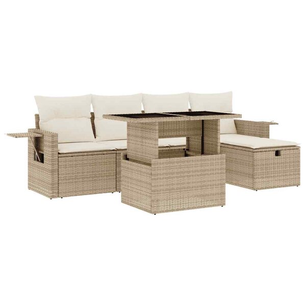 vidaXL Salon de jardin avec coussins 6 Pièces beige résine tressée