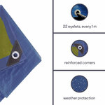 Perel Bâche  résistant  22 œillets  angles renforcés  rectangulaire  bleu/vert  110 g/m²  5 x 6 m
