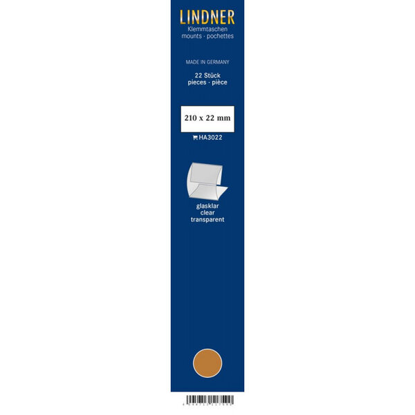 Bandes Klemmfix double soudure 210 x 22 mm pour timbres-poste. Fond - Transparent