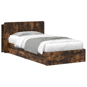 vidaXL Cadre de lit avec rangement avec tiroir Chêne fumé 75 x 190 cm