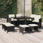 vidaXL Ensemble à manger de jardin coussins 9Pièces Résine tressée Noir