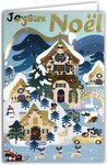 Carte joyeux noël traineau paysage enneigé en or doré brillant avec enveloppe