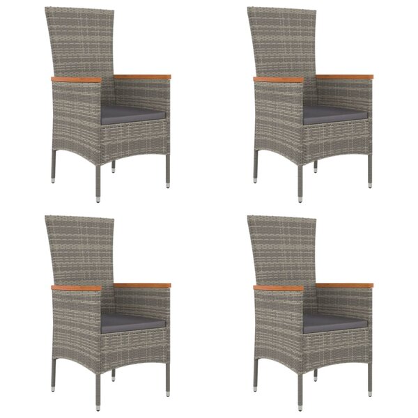 vidaXL Chaises de jardin avec coussins lot de 4 Résine tressée Gris