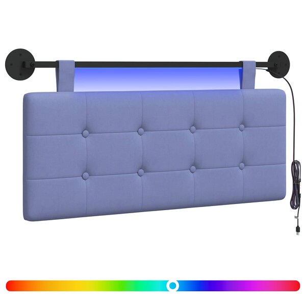 vidaXL Tête de lit suspendue Avec lumière LED Bleu denim Tissu