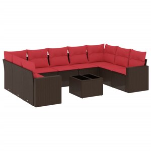 vidaXL Salon de jardin 10 Pièces avec coussins marron résine tressée