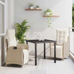 vidaXL Ensemble de salle à manger pour jardin 3 Pièces Beige Poly rotin