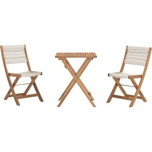 Set bistrot pliable en bois d'acacia FSC avec tressage en corde beige - 2 personnes