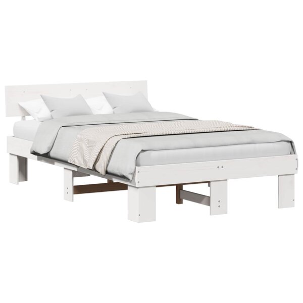 vidaXL Cadre de lit avec tête de lit Blanc 135 x 190 cm Pin massif