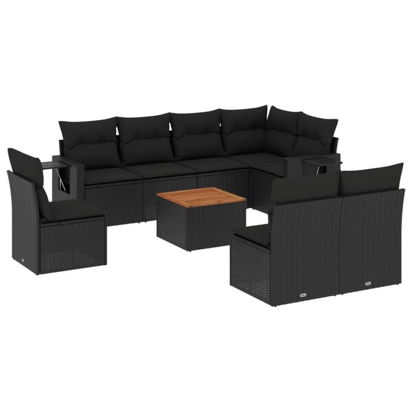 vidaXL Salon de jardin 9 Pièces avec coussins noir résine tressée