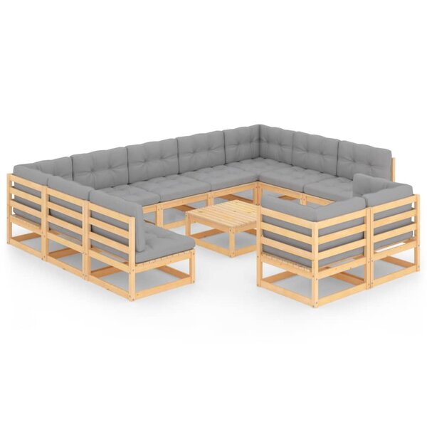 vidaXL Salon de jardin 12 Pièces avec coussins Bois de pin massif