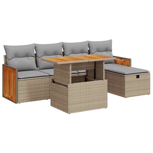 vidaXL Salon de jardin avec coussins 6 Pièces beige résine tressée