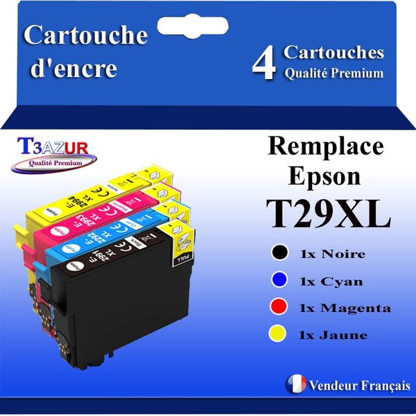 T3AZUR- 4x Cartouches Compatibles avec Epson 29XL 29 XL remplace Epson Expression Home XP-432 XP-435 XP-442 XP-445 XP-452 XP-455