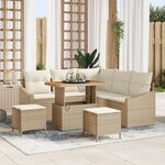 Ensemble de canapés de jardin 8 pièces avec coussins Beige Rotin synthétique Acacia