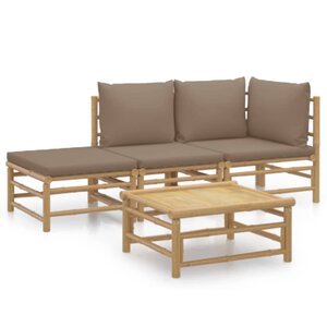 vidaXL Salon de jardin 4 Pièces avec coussins taupe bambou