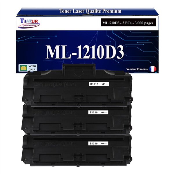 T3AZUR - 3x Toners compatibles avec Samsung ML1210D3 ML-1210D3 pour Samsung ML-1010 ML-1020 ML-1020M ML-1210 ML-1220M ML-1250 ML-1430 ML-210 ML-808 SF-515 SF-530 SF-531P SF-535E