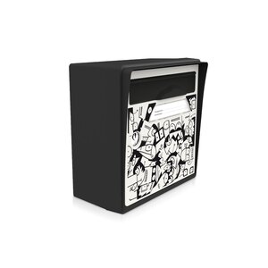 Boîte aux lettres compacte noire- artiste [Mél Bol] – "La ville se réveille" – fabriquée en France – en résine – ne rouille pas – porte interchangeable