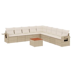 vidaXL Salon de jardin avec coussins 10 Pièces beige résine tressée