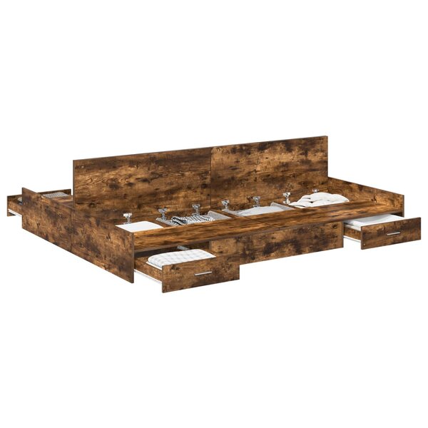vidaXL Cadre de lit avec rangement avec tiroir Chêne fumé 150 x 200 cm