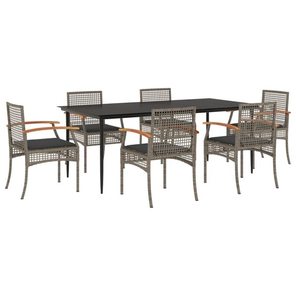 vidaXL Ensemble à manger de jardin et coussins 7 Pièces gris rotin