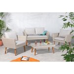 Salon de jardin en résine tressée et pieds en bois d'Acacia avec coussins - 4 personnes - MIRA - Gris