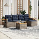 vidaXL Salon de jardin 6 Pièces avec coussins gris résine tressée